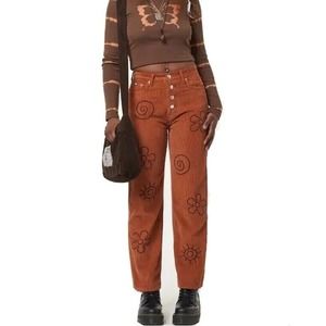 Minga London‎ Free Spirit Embroidered High Rise Corduroy Pants Size 14
